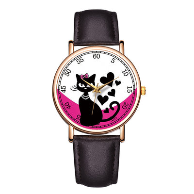 Reloj de cuarzo con diseño de gato, casual elegante, oro rosado con detalles en polvo - Image 9