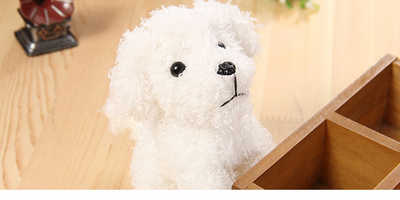 Small brown fluffy plush toy resembling a poodle or teddy dog, with black button eyes and nose, sitting. - Image 3