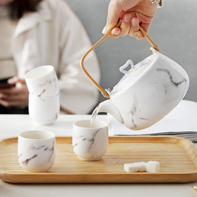Juego de Té de Cerámica Japonesa con Patrón Mármol - Image 7