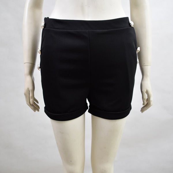 Shorts Decorativos de Color Sólido con Botones