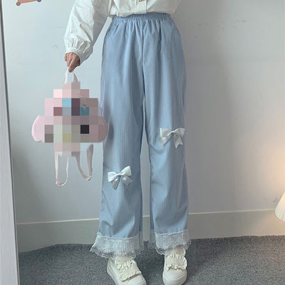 Pantalones Vintage Ancho con Lazo de Encaje para Mujer - Image 6