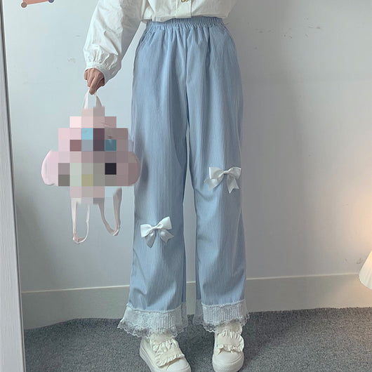 Pantalones Vintage Ancho con Lazo de Encaje para Mujer - Image 6