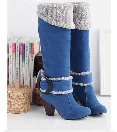 Botas Altas Mujer Tacón Alto Efecto Gamuza - Tallas Grandes 40-43
