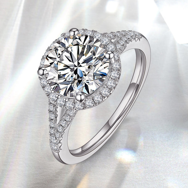 Anillo de Bodas Lujo Grupo Plata con Incrustaciones y Diseño Redondo