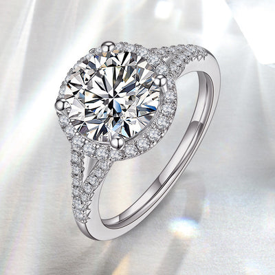 Anillo de Bodas Lujo Grupo Plata con Incrustaciones y Diseño Redondo