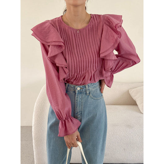 Blusa Elegante Suelta con Pliegues y Mangas Acampanadas - Image 5