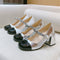 Zapatos de Tacón Alto Retro con Perlas - Punta Redonda en Charol