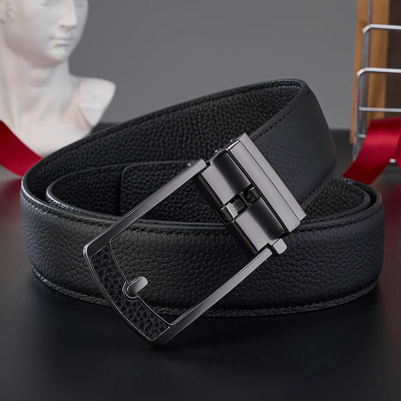 Cinturón de Cuero para Hombre con Hebilla Automática y Textura Grabada