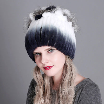 Gorro Tejido de Piel de Conejo Rex para Mujer - Image 32