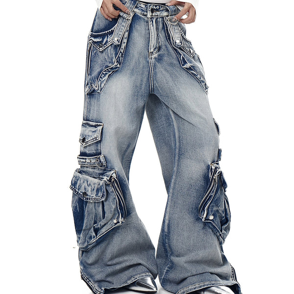 Pantalón de Trabajo Denim Retro con Múltiples Bolsillos