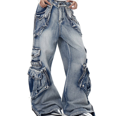Pantalón de Trabajo Denim Retro con Múltiples Bolsillos