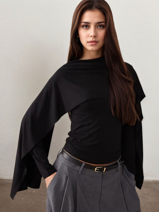 Blusa Elegante con Capa para Mujer - Estilo Premium Oscuro - Image 10