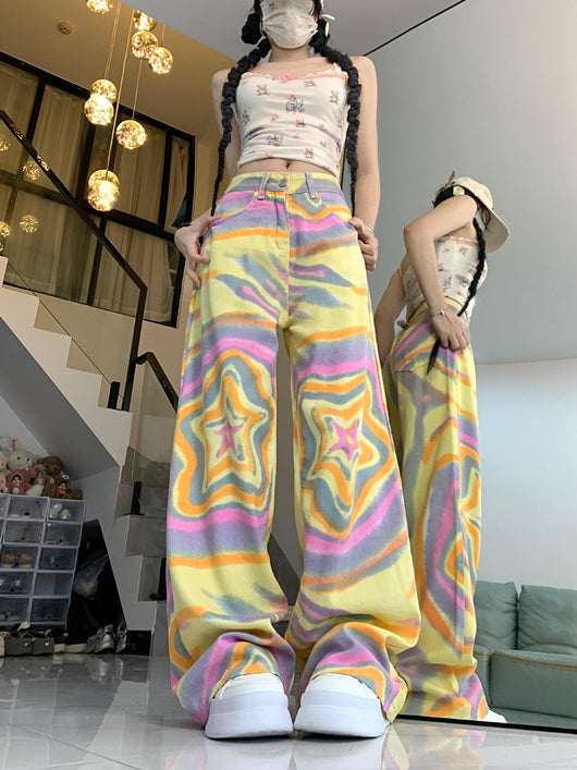Pantalones Vaqueros Florados Anchos Cintura Alta XINGX - Image 10