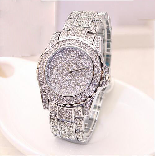 Reloj de Moda Británica con Diamante Simple para Mujer - Banda de Acero Aleado