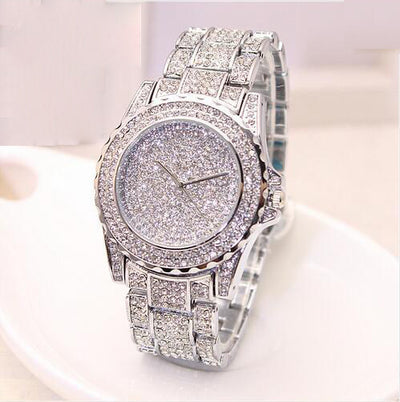 Reloj de Moda Británica con Diamante Simple para Mujer - Banda de Acero Aleado