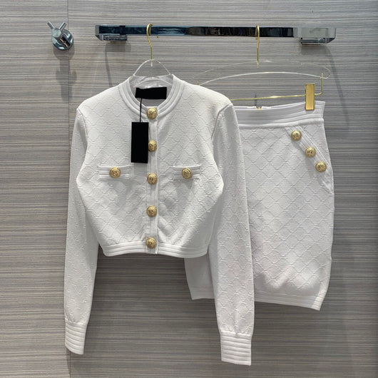 Chaqueta Corta Tejida con Hombreras y Botones a Presión - Patrón Cuadros Diamante - Image 8