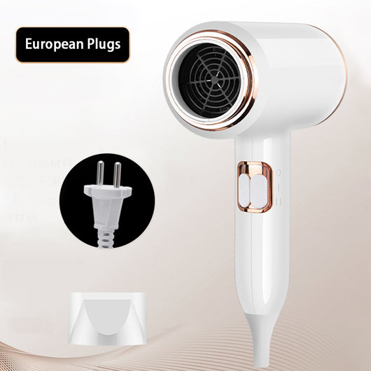 White hair dryer with rose gold accents, U.S. plug, and a concentrator nozzle for household use. - Image 7