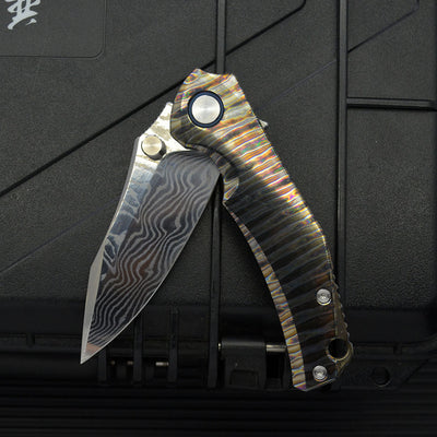 Cuchillo de Camping Plegable Acero Damasco Aleación Titanio Anker - Image 3