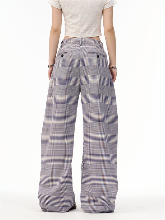 Pantalones Anchos Patchwork Retro Americano a Cuadros para Mujer - Image 3