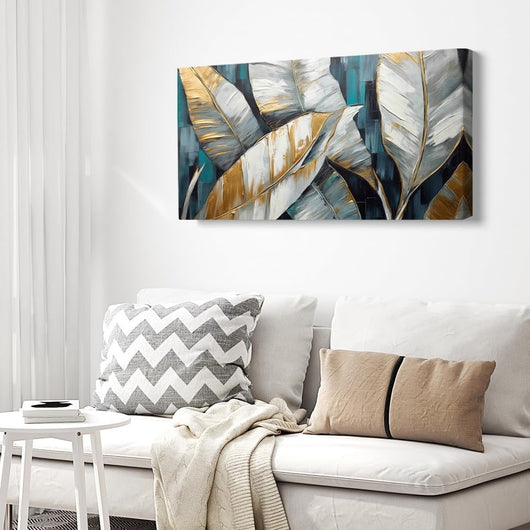Cuadro Abstracto Hojas de Plátano Dorado Verde - Arte Moderno en Lienzo para Sala y Dormitorio - Image 4
