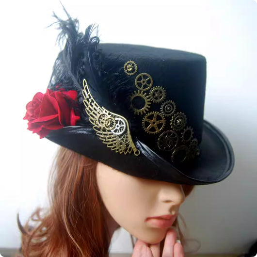 Sombrero Gatsby Steampunk Retro con Plumas Aladas