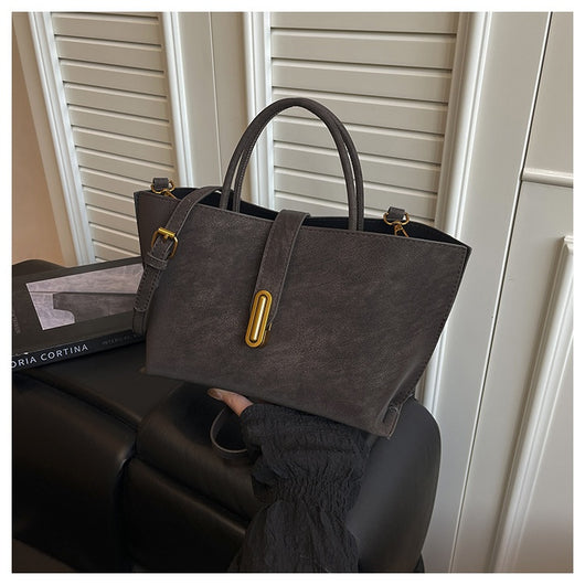 Bolsa Tote Minimalista de Alta Capacidad con Acabado Ante Retro - Image 14