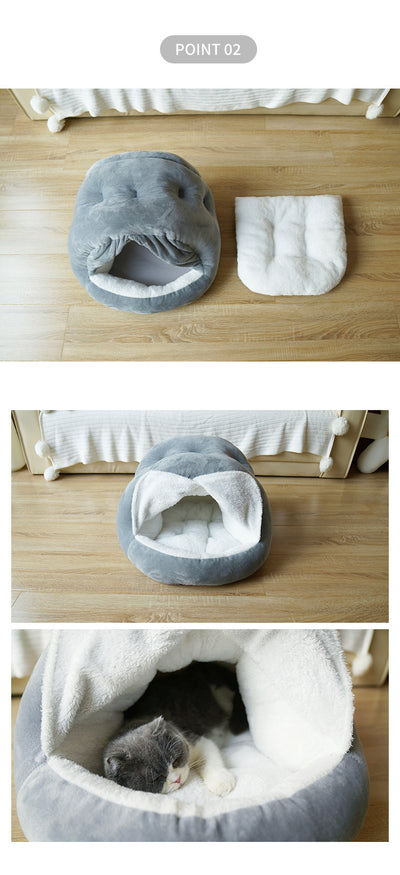 Cama Felina de Terciopelo Mongoliano con Cortina - Refugio Semiabierto Cómodo para Gatos - Image 13