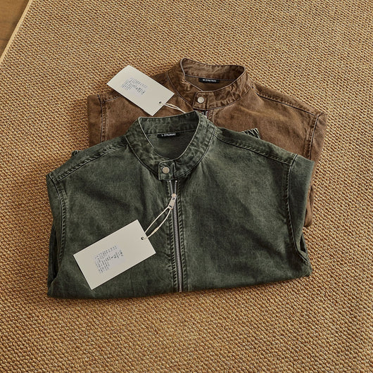 Chaqueta Bomber Retro Clásica con Cuello Tipo Snap - Lavada y Versátil - Image 4