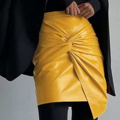 Falda de Cuero Europea Estilo Moderno con Detalle de Moño - Image 5