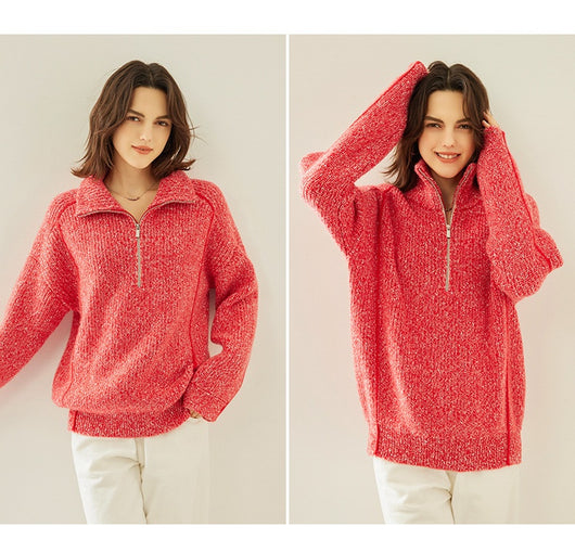 Suéter de Cashmira con Cuello Mao Grueso de Cinco Capas para Mujer - Abrigo Base Holgado Otoño Invierno - Image 14