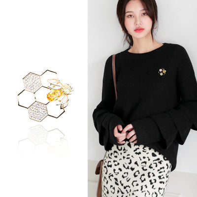 Broche Abeja Diamante Panal Geométrico Giratorio