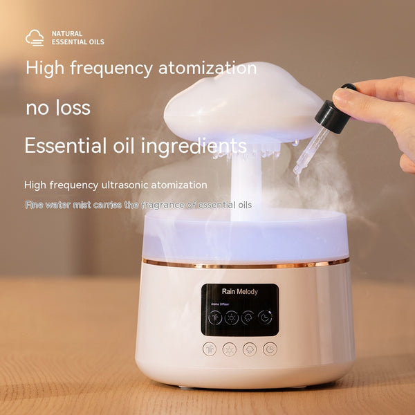 Difusor de Aroma con Luz Ambiental de Siete Colores y Efecto Lluvia Nube