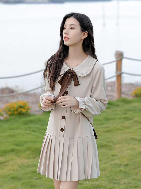 Vestido Largo Elegante con Mangas Largas Estilo Universitario para Mujer