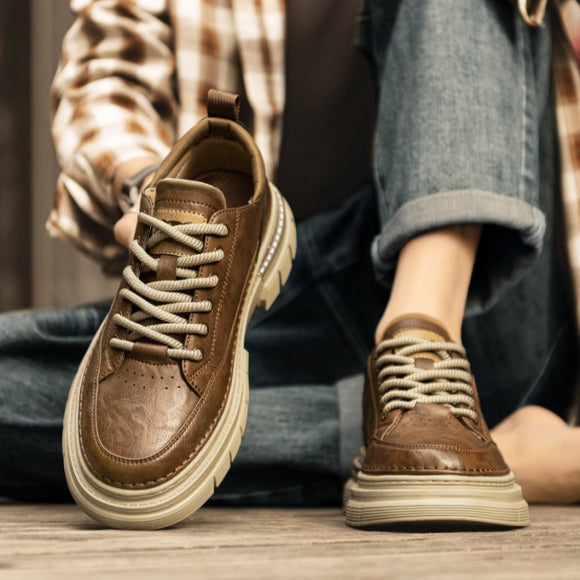 Botas de Trabajo Estilo Británico con Plataforma en Cuero Genuino
