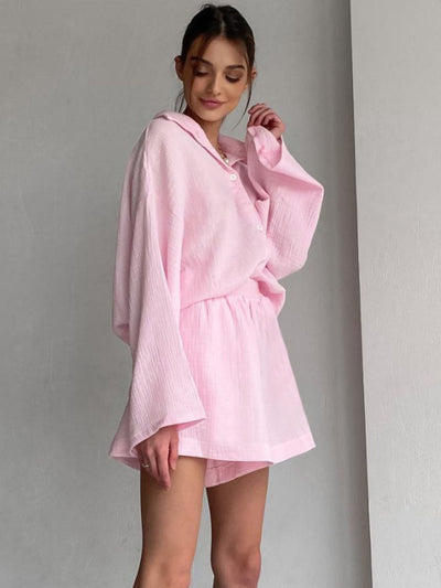 Conjunto de Algodón para Mujer: Camisa Manga Larga y Pantalón Ancho - Image 5