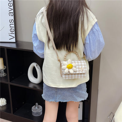 Bolso Crossbody Cuadros Marrones con Detalle Pearl - Image 4