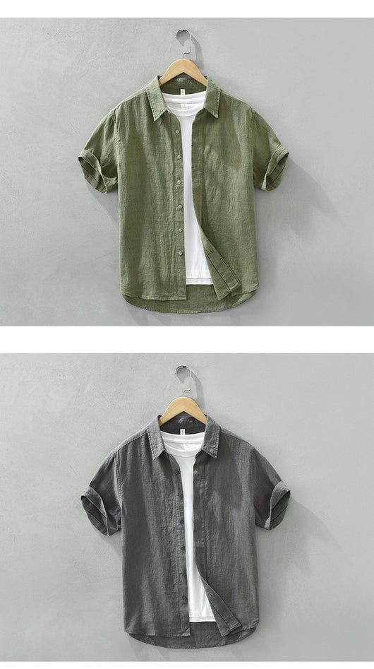 Camisa de Lino y Algodón Transpirable con Solapa de Manga Corta - Image 11
