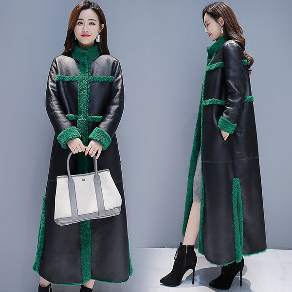 Abrigo Patchwork de Cuero y Piel de Cabra para Mujer