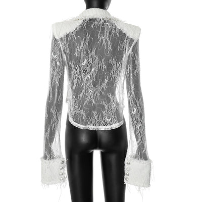 Blusa Transparente con Encaje Blanco y Costuras Decorativas - Image 17