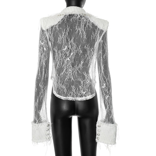 Blusa Transparente con Encaje Blanco y Costuras Decorativas - Image 17