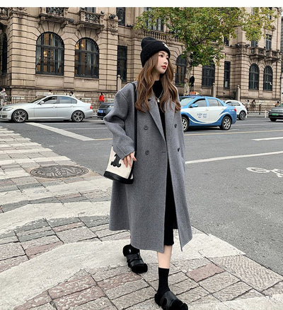 Abrigo de Lana Hepburn Coreano Suelto Midi para Otoño e Invierno - Image 33