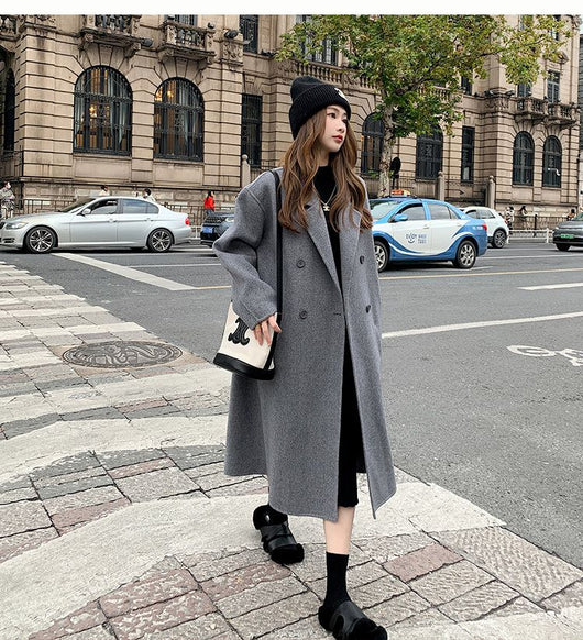 Abrigo de Lana Hepburn Coreano Suelto Midi para Otoño e Invierno - Image 33