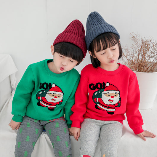 Red parent-child Christmas sweaters with a cartoon Santa Claus graphic, displayed on adult and child mannequins. - Image 4