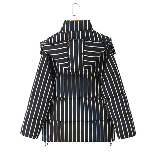 Abrigo de Algodón Negro con Rayas y Capucha para Mujer - Image 20