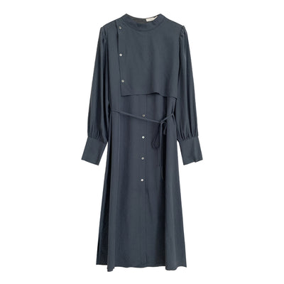 Vestido Elegante Cuello Redondo Color Liso con Cintura Definida para Mujer - Image 3