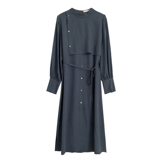 Vestido Elegante Cuello Redondo Color Liso con Cintura Definida para Mujer - Image 3