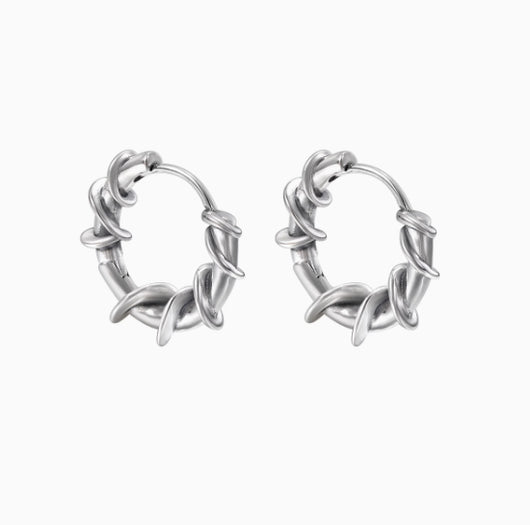 Aretes de Plata Esterlina S925 con Diseño de Espinas Retorcidas - Estilo Hip Hop Masculino - Image 11