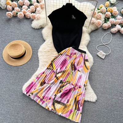 Conjunto de Dos Piezas: Blusa Plisada sin Mangas y Falda Diseño Exclusivo para Mujer - Image 9