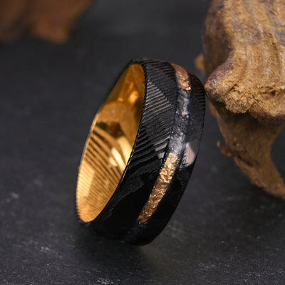 Anillo Damasceno Chapado en Dos Tonos de 8mm para Hombre