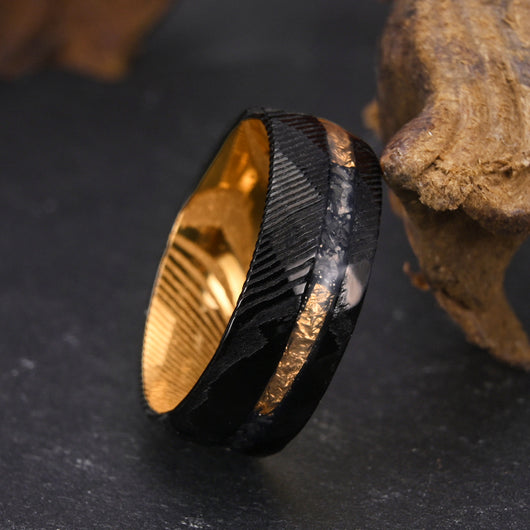 Anillo Damasceno Chapado en Dos Tonos de 8mm para Hombre